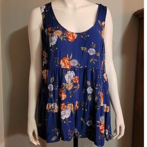 TORRID Royal Blue Floral Swing Tank Top 2X Plus Size Sleeveless Boho Flowy Cami